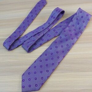 Neck Tie Mens Purple Floral Geo Silk Italian Lavender Prep LARIO Hand Made ITALY